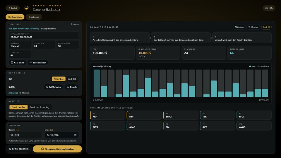 Screener backtester with workflow and basket per reference date
