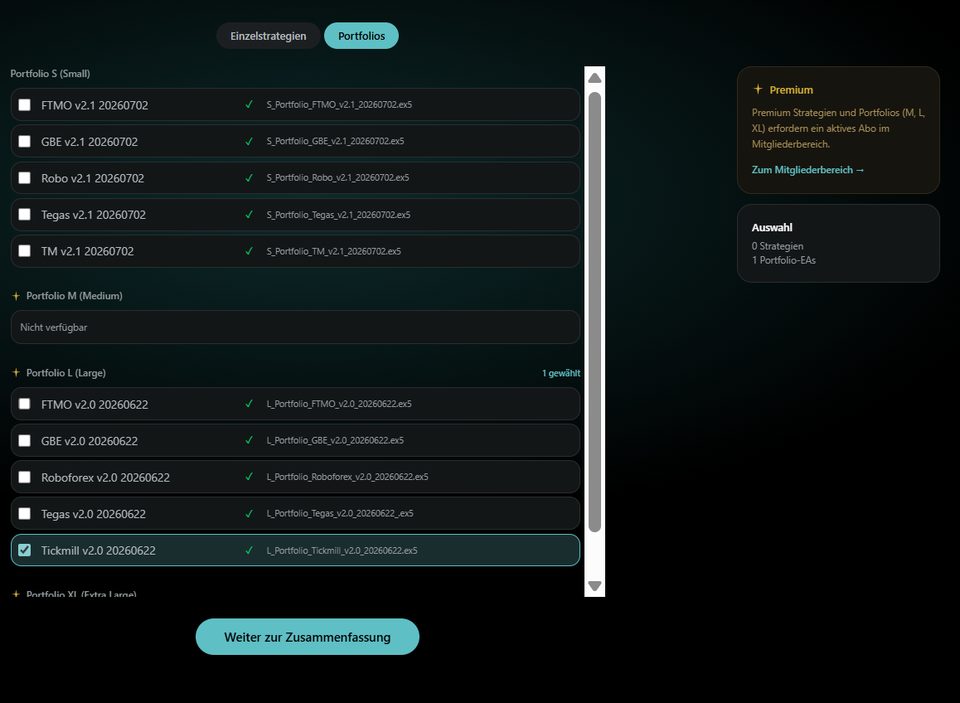 Selecting strategy portfolios in the installer