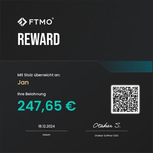 Payout or reward from a prop firm