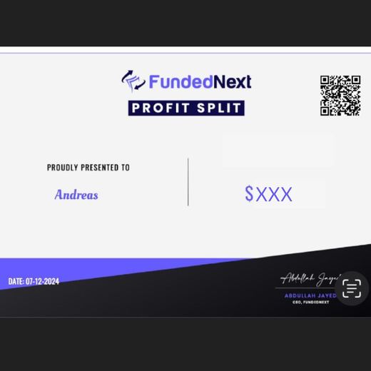 Payout or reward from a prop firm